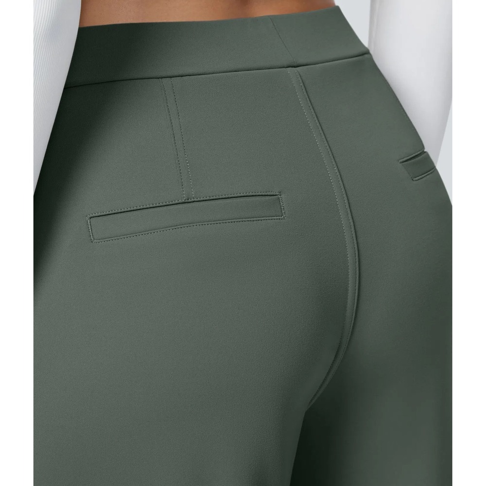 Halara Flex DayStretch High Waisted Straight Leg Trouser Pants L Tall Green Work - Picture 2 of 9